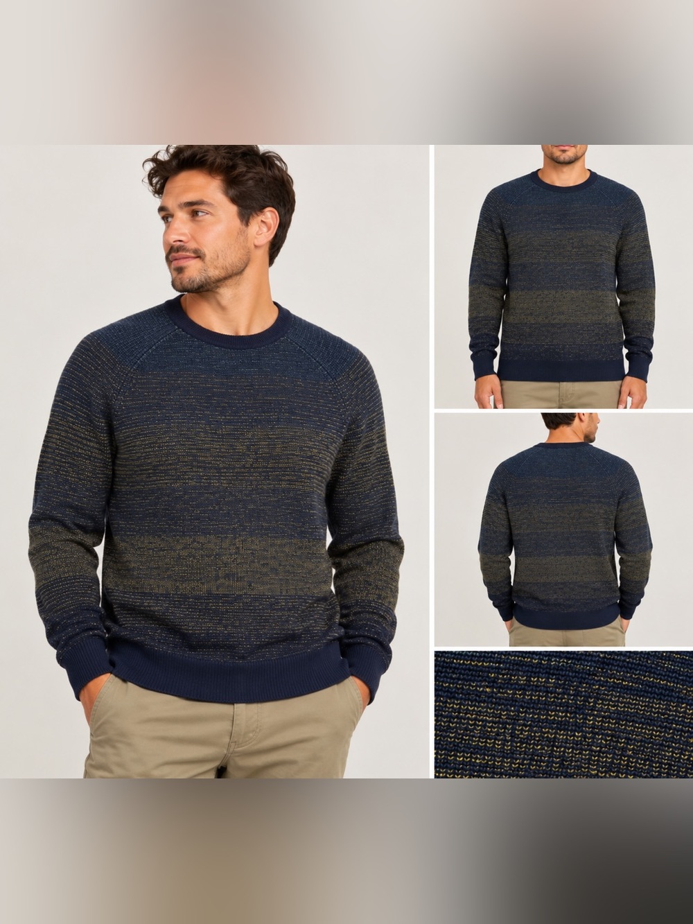 lululemon athletica Navy and Olive Striped Crewneck Sweater